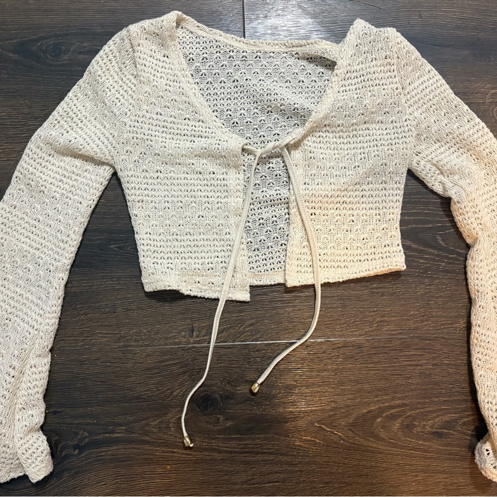 Cream Knit Tie-Front Women Top